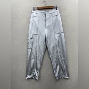 Anthropologie Women’s 4 Faux Leather Metallic Silver Barrel Cargo Pants